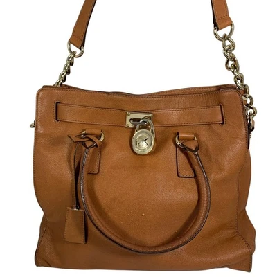 MICHAEL KORS Hamilton Leather Large Satchel Shoulder Bag + Gold Padlock/Key - Image 1 of 4