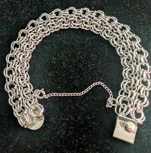 Vintage JACOBY BENDER JB Sterling Silver Bracelet Wide Chain Link 7”Charm - Picture 1 of 4