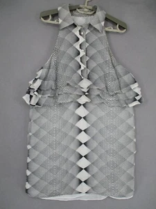 Zimmermann Dress Womens 1 Black White Silk Halter Button Frill Collar Geometric - Picture 1 of 23