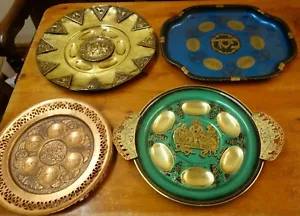 Vtg Judaica Israel Enamel Brass Metal Seder Passover Plate Wall Hanging / Tray - Picture 1 of 21