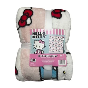 Sanrio Hello Kitty 60 X 70 Throw Pink White Silk Touch Warm Plush Blanket Bow - Picture 1 of 10