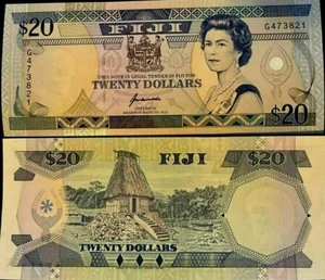 Fiji Islands 20 DOLLAR P-95 ND 1992 Queen ♛ Fijian House Boat WorldCurrency NOTE - Picture 1 of 6
