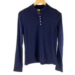 Peter Hahn Dark Navy Tasmanian Wool High Neck 3/4 Button Up Jumper UK 12 - Picture 1 of 3