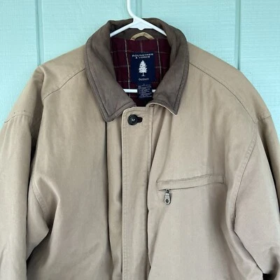 Chore Barn Jacket Canvas Roundtree & Yorke Men Large Beige Zip Flannel Lining - Image 1 of 4
