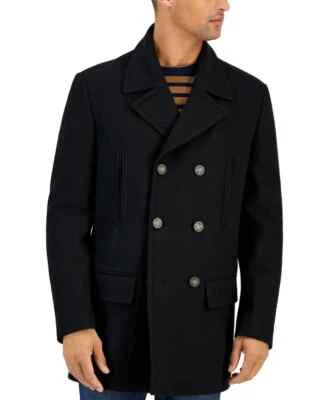Michael Kors Mens Classic fit Double Breasted Peacoat Coat 36S Black E03301 - Image 1 of 4