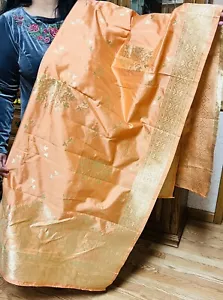 BANARSI ArtSilk Dupatta envolvente bufanda estola chal chunri dorado melocotón 2,25 yd - Imagen 1 de 7