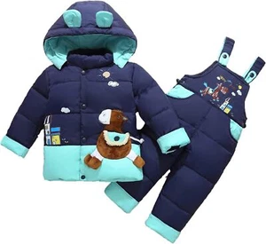 2 Piece Snowsuit Toddler Ski Suit Hooded Down Jacket with Ski Pants Winter - Picture 1 of 7