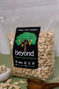 RAW ORGANIC WHOLE CASHEWS  3-lb by Beyond (Non-GMO, Fairtrade, Vegan) - Picture 1 of 10