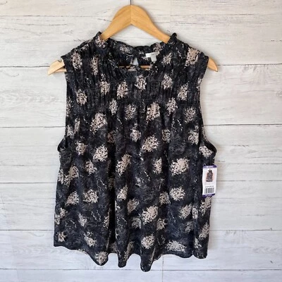 Joie Top 女式 XXL 码黑色和象牙色限量版波罗的海印花无袖 — 第 1/4 张图片