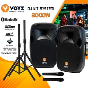 VOYZ 15" Powered Pa Systeme 2000W 2-Wege Combo Set PA Lautsprecher Bluetooth USB Drive - Bild 1 von 4