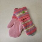 Pink striped fleece lined upcycled sweater mittens size large (107)