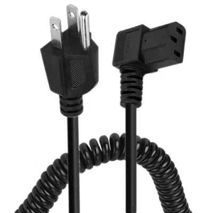 Standard Right Angle 3Prong AC Power Spiral Coiled Cable Monitor Computer Plug - Picture 1 of 3