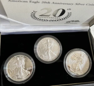 2006 P REVERSE PROOF 3 SILVER OZ EAGLE COINS 20TH ANNIVERSARY SET W BOX/COA - Picture 1 of 9