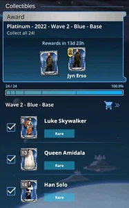Topps Star Wars Card Trader Platinum 2022 W2 Blue Base Set 24 Cards Digital - Picture 1 of 1