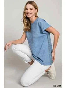 COTTON BLEU WASHED COTTON SLUB TOP DENIM BLUE SIZE SMALL-SO COOL!!! - Picture 1 of 9