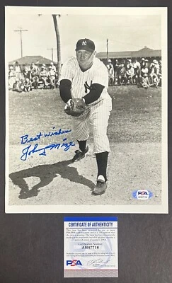 Johnny Mize Signed 8x10 B/ W Photo NY Yankees Best Wishes Autograph PSA COA HOF - Image 1 of 4
