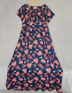 eShakti Dress Womens 20W Empire Waist Pockets Navy Blue Floral Long Flowy 2X - Picture 1 of 15