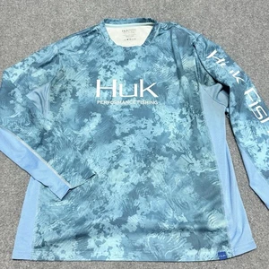 Huk Performance Fishing Shirt 2XL Blue Camo Long Sleeve Sun Protection Boating - Picture 1 of 5