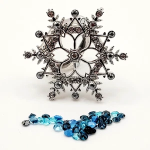 Origami Eule silberfarben SCHNEEFLOCKE Kristall Medaillon Anhänger blau schwebend Charms - Bild 1 von 24