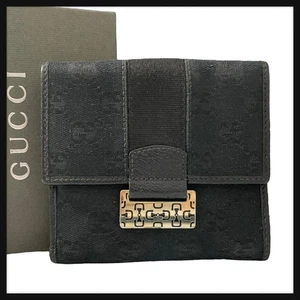 Gucci GG Canvas Bifold Wallet Black Leather Logo Women’s Purse MWa1120 - Picture 1 of 12