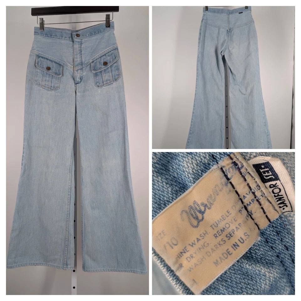 Jeans Wrangler Vintage Años 60 70 Campana Parte Inferior Acampanada Desteñida EE. UU. Denim Western 27 X 28 Foto 1 de 4