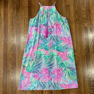 Lilly Pulitzer 100% Silk Summer Midi Dress Womens L Colorful Tassel Flowy Pink - Picture 1 of 7