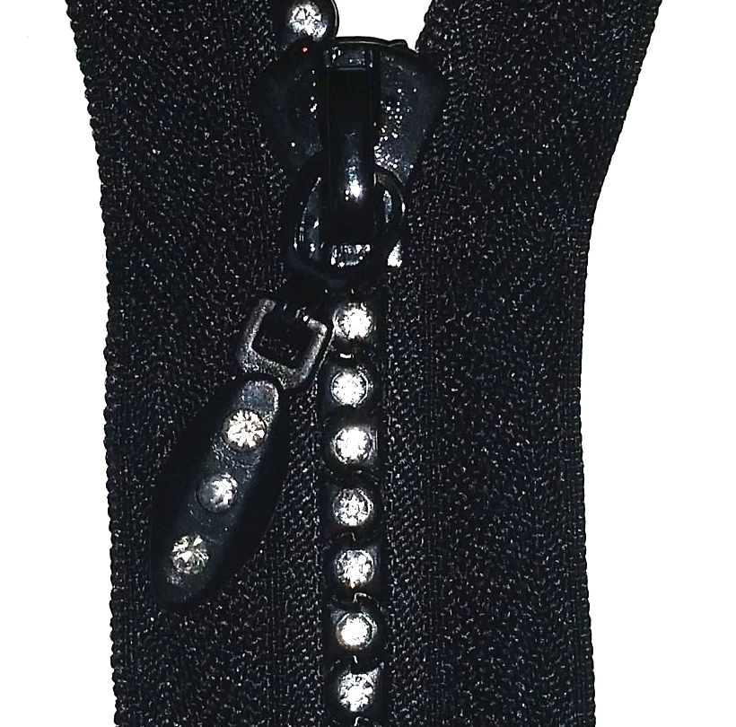 MARKENLOS Reißverschluss schwarz Strass teilbar Reißverschlüsse 20 bis 65cm Zipper Jacken
