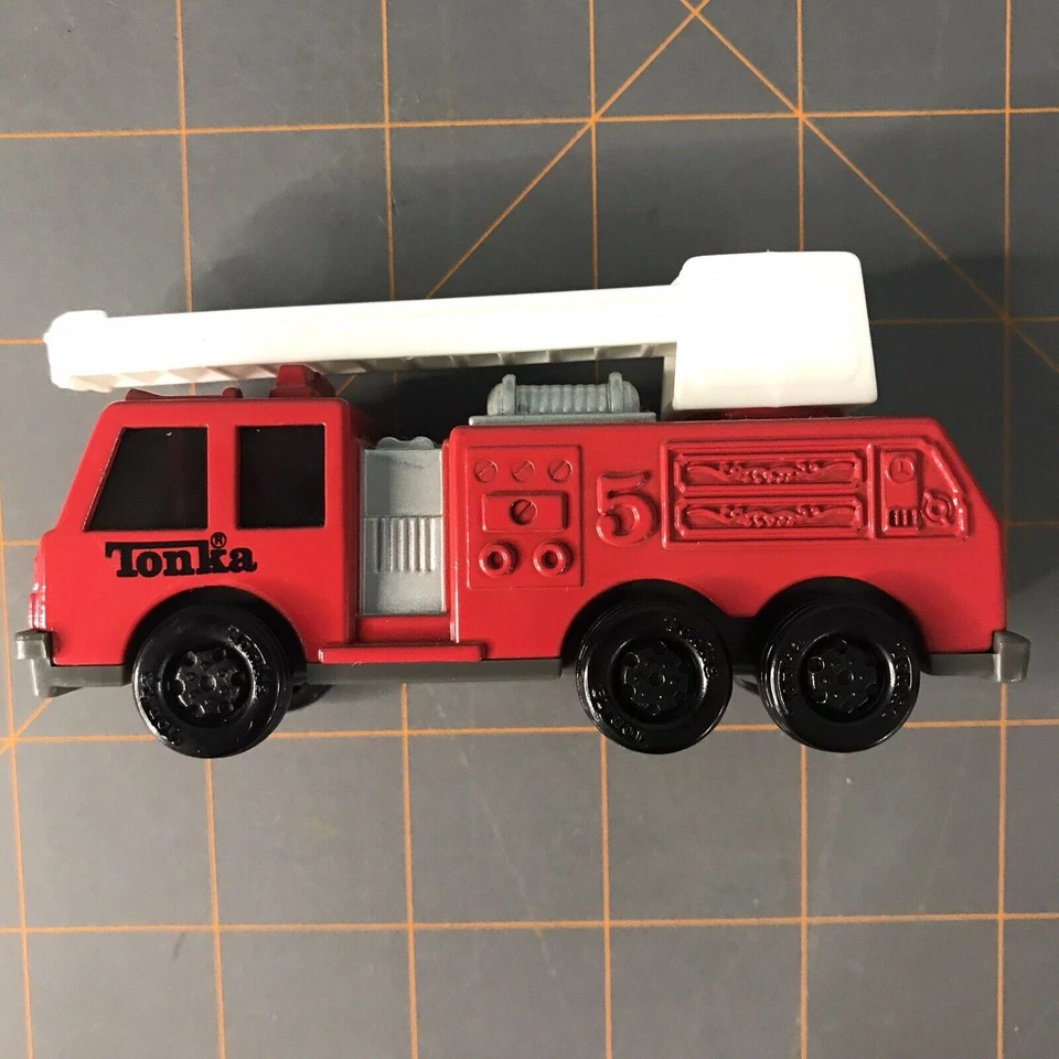 Vintage Mini Tonka Firetruck 1993 Red No 5 Double Extending Ladder Black Wheels - Image 1 of 4