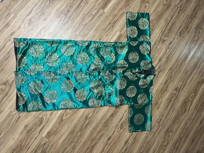 Antigua bata de Shanghai para hombre talla única verde negro dragón brocado kimono vestido rayón Foto 1 de 4