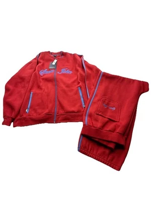 Sean John Track Sweatsuit Jacket 3XL Full Zip, Pants 4XL Red/Blue Stripe 2PC NWT - Image 1 of 4