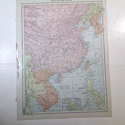 Antique 1907 Japan 1911 China Color Map Rand-McNally Atlas Page - Image 1 of 4