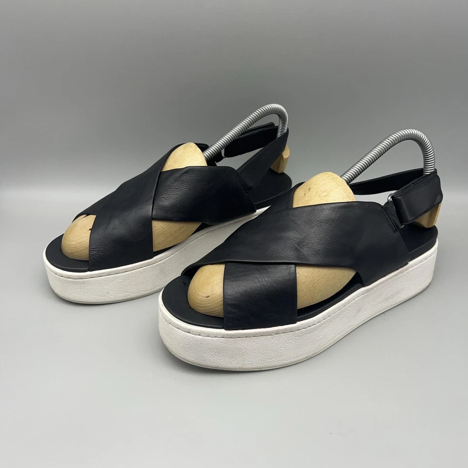 Sandalias Vince para mujer talla 6 plataforma de cuero negro con tira trasera entrecruzada Foto 1 de 4