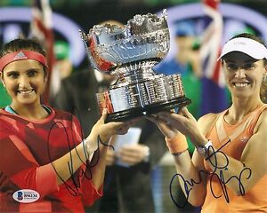 Martina Hingis Sania Mirza  Signed Tennis Dual Auto 8x10 PHOTO Beckett BAS COA