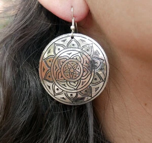 Große Ethnische silberfarbenes Metal Ohrringe Hippie Orientalisch Maharashtra  - Bild 1 von 2