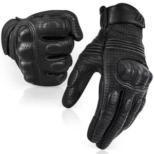 Motorcycle Goat Leather Full Finger Gloves Touch Screen Bikes Moto ATV Mens - Picture 1 of 14