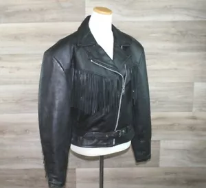 Giacca da motociclista pesante Barney's in pelle con frange nera - XL - Foto 1 di 11