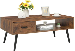 IWELL Mid Century Coffee Table with Drawer and Storage Shelf for Living Room, Wo - Picture 1 of 12