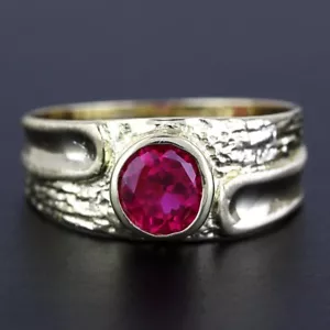 Anello Vintage Oro Giallo 14k Solitario Gemma Rossa Fascia Anniversario - Foto 1 di 8