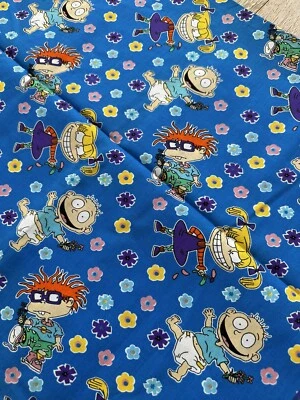 Vtg Viacom Rugrats Cotton Fabric Nickelodeon 3ft 8in x 5ft 5in Blue Character - Image 1 of 4