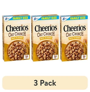 (3 pack) Cheerios Oat Crunch Oats 'N Honey Breakfast Cereal, Family Size, 24 oz - Picture 1 of 8