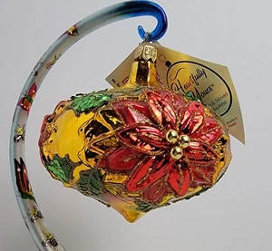 Heartfully Yours Fiesta A Gold Top Rot Weihnachtsstern Glas Ornament 8/204 Neu Radko - Bild 1 von 8