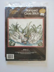 Kit de punto de cruz estampado abeja dorada cisnes 20392 aguja artesanal verde azul - Imagen 1 de 3