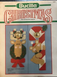 Bucilla Plastic Canvas Christmas Deer & Bear Door Knob Hangers Kit # 61079 - Picture 1 of 9
