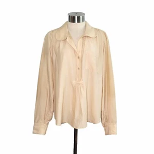 Ulla Johnson Damen Langarm Leinen Popover Bluse Top Größe 8 Champagner - Bild 1 von 12