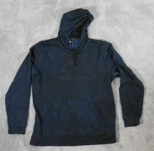 Adidas Felpa con Cappuccio Uomo Grande Manica Lunga Stampa Grafica Pullover Blu Casual - Foto 1 di 11