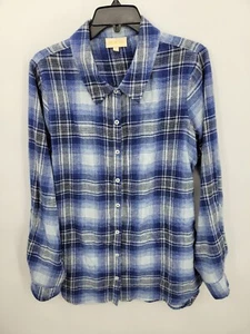 ModCloth Top Womens XL Blue Cabin Plaid Flannel Tie Back Preppy Boho Grunge - Picture 1 of 10