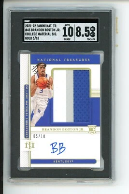 SGC 8.5 Auto 10 Brandon Boston Jr. 2021-22 National Treasures Gold Rookie 5/10 - Image 1 of 2