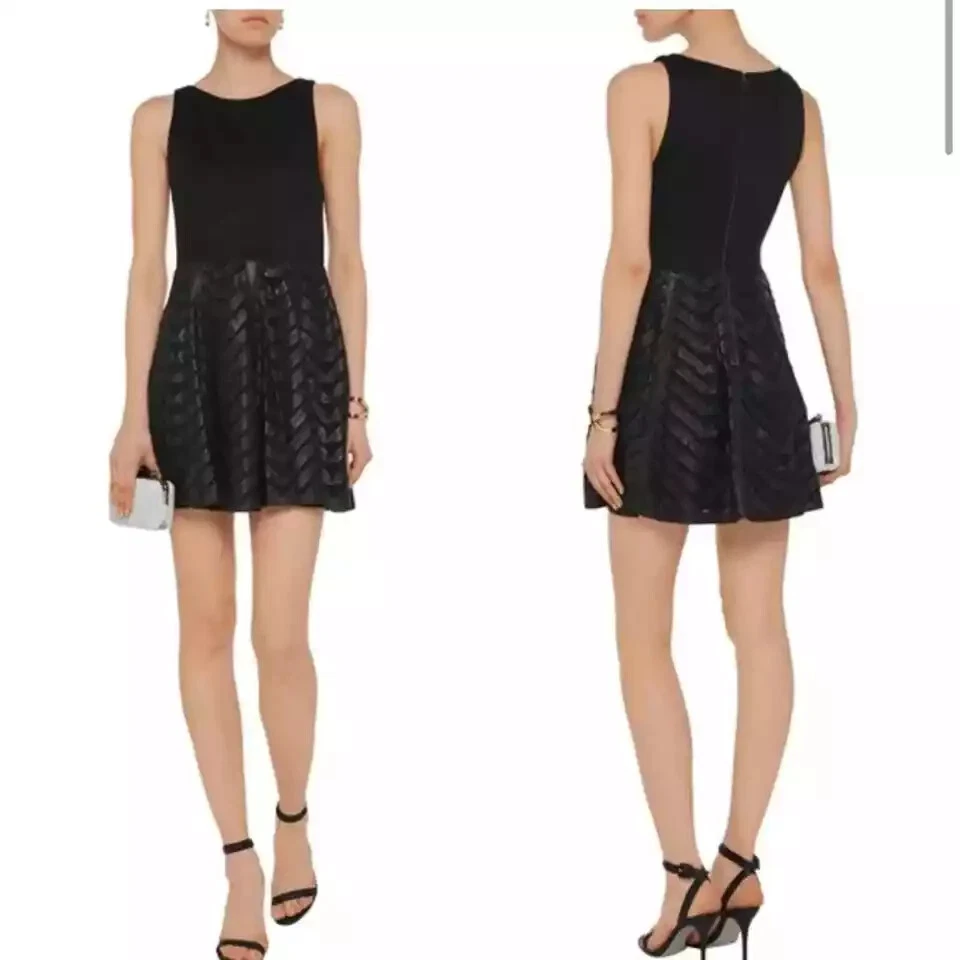 Alice + Olivia Dress Womens 12 Black Zilla Leather-Paneled Ponte Sleeveless Mini - Image 1 of 4
