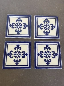 Set Of 4 blue Single Vintage Dal-Tile 4.25” Mosaic Ceramic Tile #78-85 Mexico - Picture 1 of 5