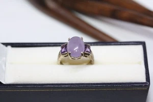 Vintage echter lila 2 kt Cabochon Amethyst Sterlingsilber Damenring Größe 8 - Bild 1 von 23